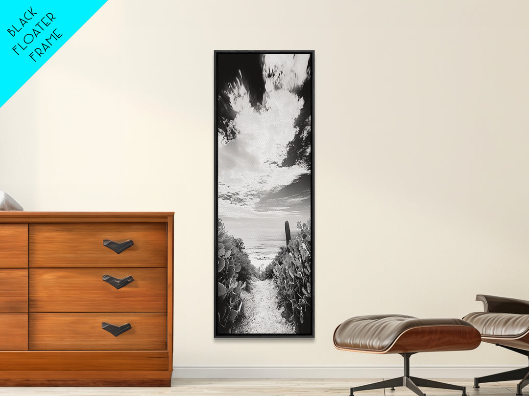 Ocean Pathway Cactus, Seaside Nature Trail, Coastal Vibes, Desert Beach Mix, Framed Canvas Print, Entryway Art, Nature Lover Gift