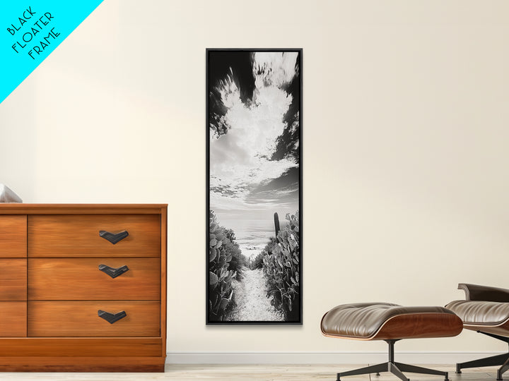 Ocean Pathway Cactus, Seaside Nature Trail, Coastal Vibes, Desert Beach Mix, Framed Canvas Print, Entryway Art, Nature Lover Gift