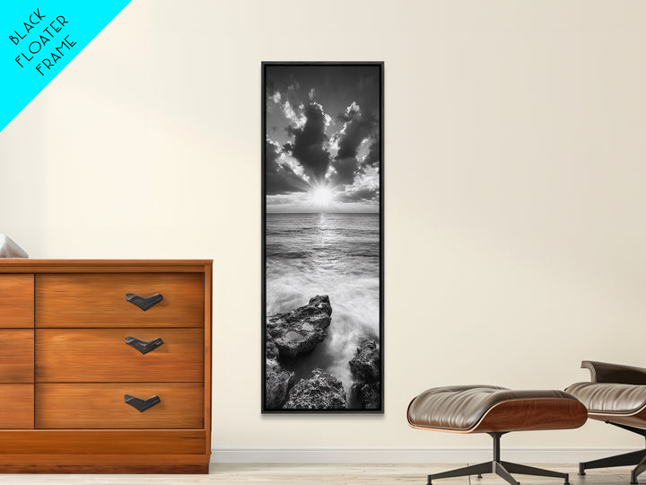 Rocky Sea, Glowing Horizon, Soft Waves, Twilight Sky, Canvas Print, Coastal Art, Living Room Wall Art, Seaside Modern Decor