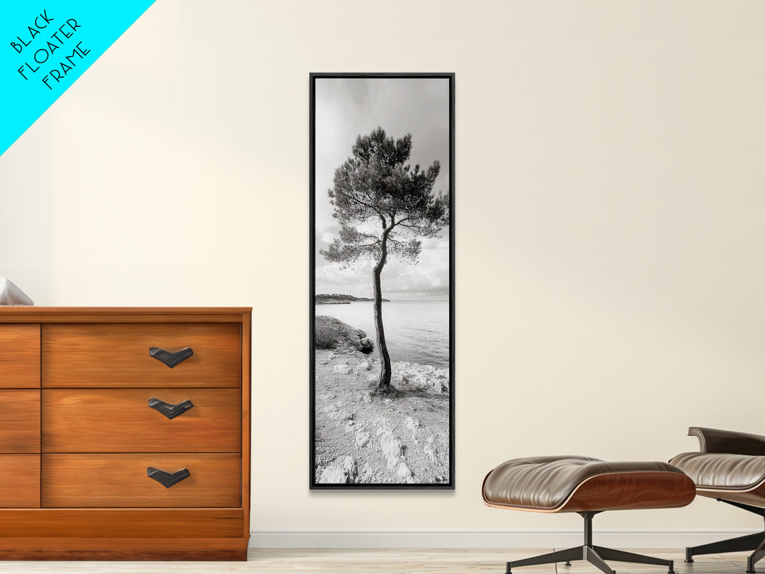 Coastal Tree, Seaside Calm, Lone Pine, Framed Canvas Print, Neutral Wall Art, Minimalist Decor, Nature Inspired Bedroom Print