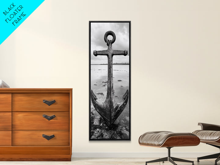 Nautical Anchor, Coastal Vibes, Marine Decor, Ocean-Inspired, Bold Statement, Framed Canvas Print, Entryway Wall Art, Rustic Beach Style