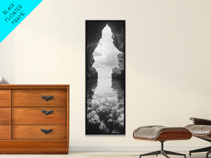 Ocean Cave View, Coastal Nature Art, Seaside Wall Decor, Minimalist Seascape Print, Bathroom Wall Art, Framed Canvas Print