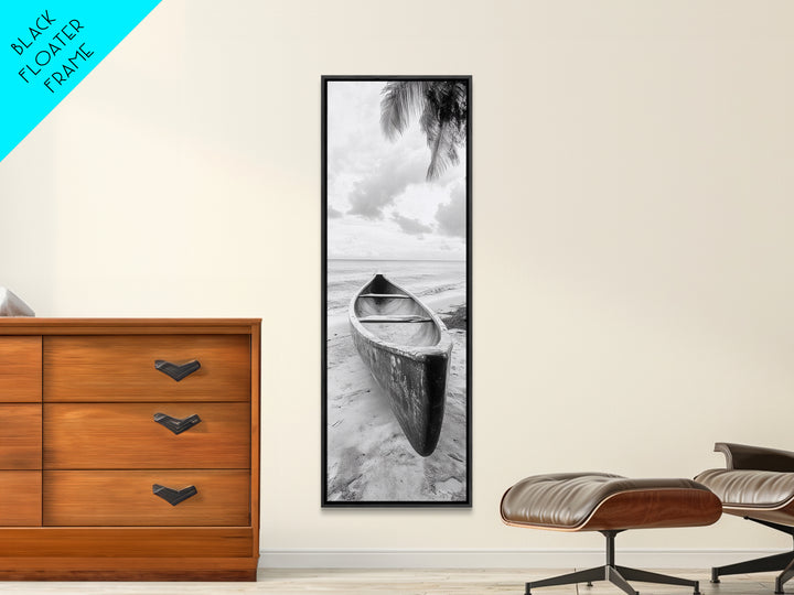 Canoe Shoreline, Island Escape, Tropical Minimalist, Ocean Mood, Framed Canvas Print, Beach House Decor, Bathroom Print, Hallway Wall Art