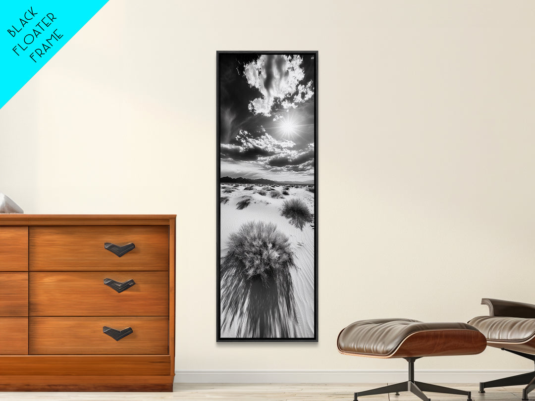 Desert Sun Shadows, Dune Landscape Art, Black White Wilderness, Framed Canvas Print, Boho Office Wall Art, Southwestern Minimal Style