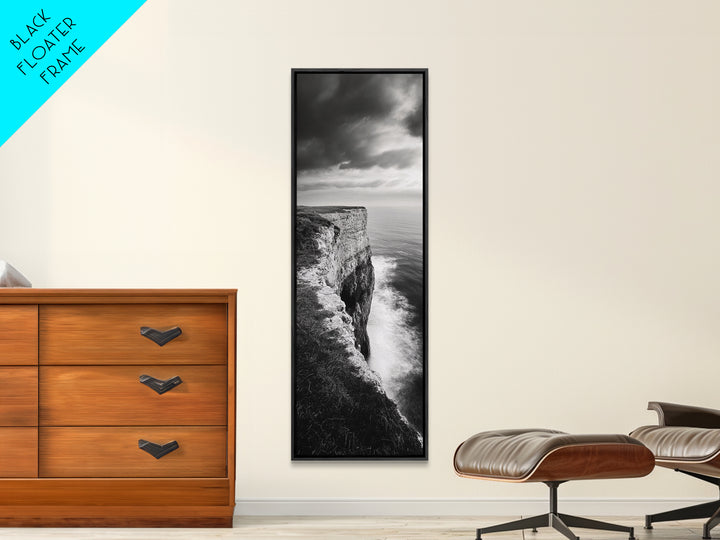 Coastal Cliff, Ocean Horizon, Nature Photography, Dramatic Skies, Framed Canvas Print, Modern Beach Wall Art, Minimalist Landscape Decor