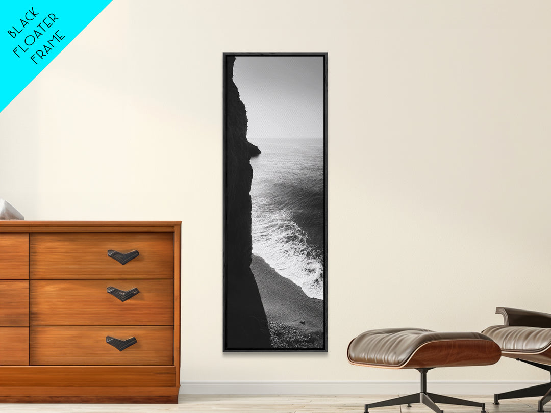 Cliffside Waves, Coastal Edge, Monochrome Serenity, Ocean Drama, Canvas Print, Moody Minimalist Art, Bathroom Art, Living Room Decor