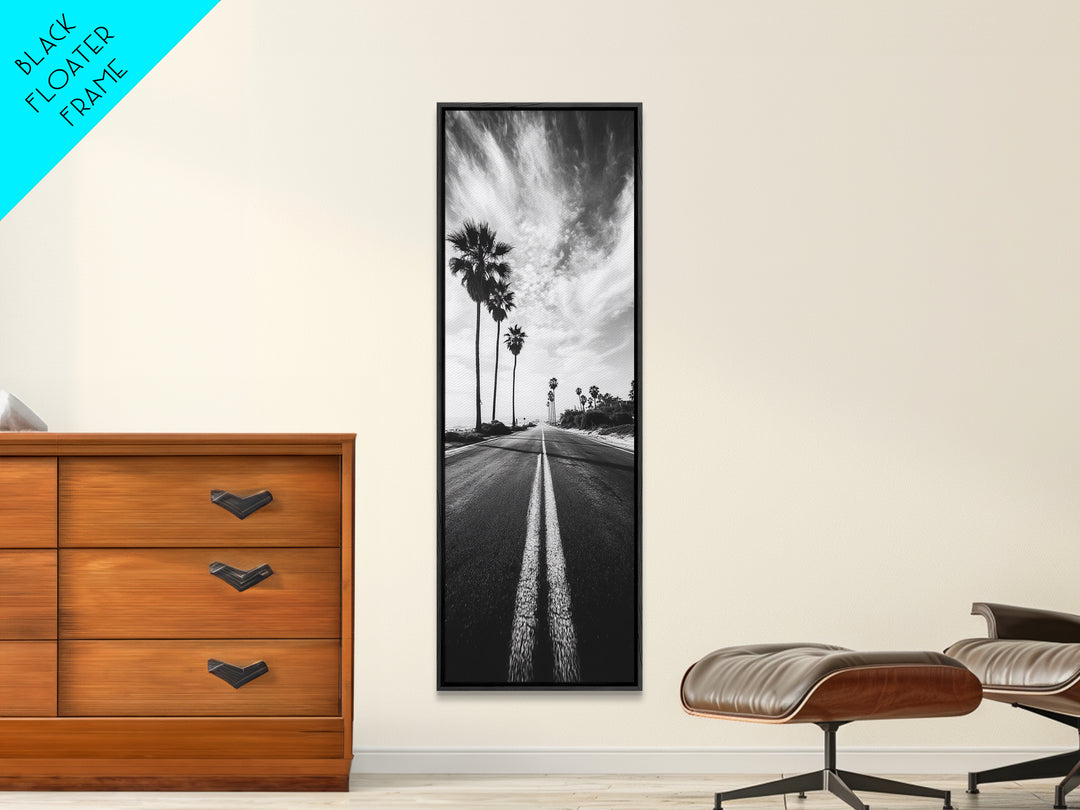 Coastal Highway, Palm Trees, Dramatic Sky, Framed Canvas Print, Modern Beach Photography, Office Decor, Urban Boho Art, Nature Lover Gift