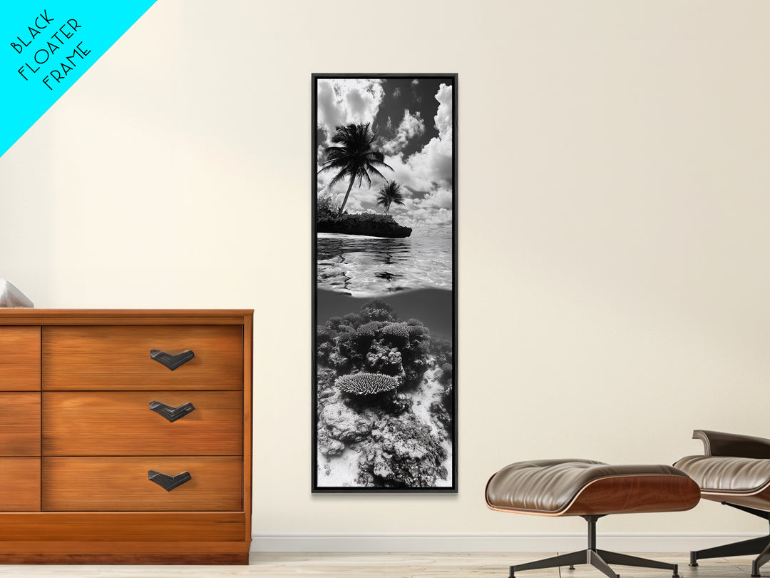 Coral Reef, Tropical Island, Split Ocean View, Canvas Print, Coastal Bathroom Decor, Underwater Photography Art, Island Escape Style