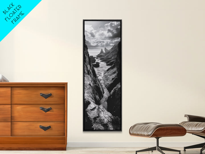 Coastal Cliffs, Ocean Channel, Dramatic Sky, Framed Canvas Print, Bold Nature Photography, Office Wall Art, Adventure Seaside Decor