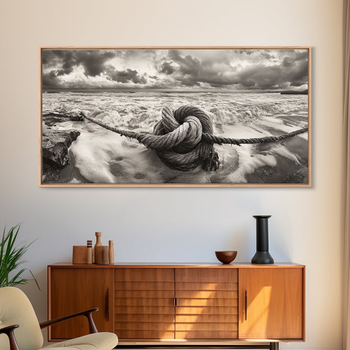 Ocean Knot, Stormy Sea, Nautical Rope, Seaside Wall Decor, Canvas Print, Rustic Coastal Wall Art, Bathroom Nautical Theme