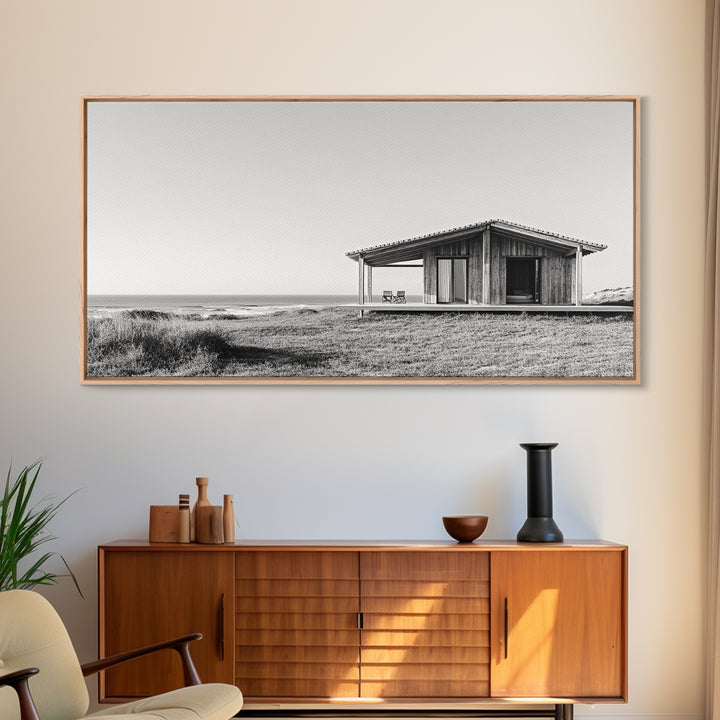 Beach Cabin, Coastal Escape, Minimalist Home, Seaside Solitude Scene, Canvas Print, Boho Beach Wall Art, Guest Room Decor