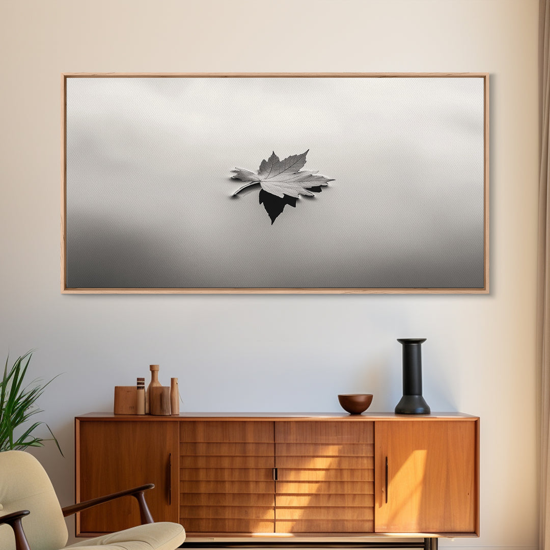 Autumn Leaf, Tranquil Water, Floating Serenity, Soft Tones Nature Art, Canvas Print, Fall Bedroom Wall Art, Minimalist Style