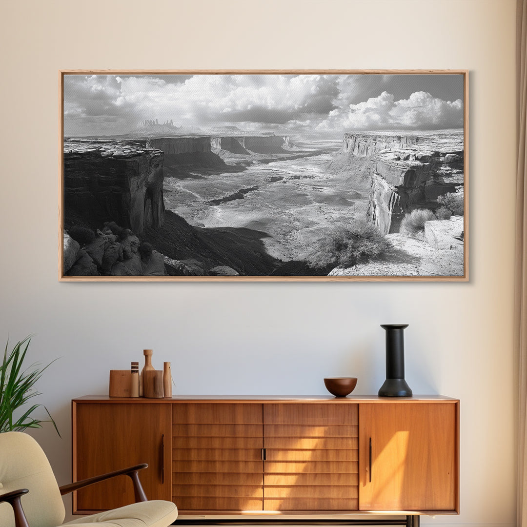 Desert Canyon Vista, Monument Valley View, Rugged Landscape Photography, Framed Canvas Print, Western Living Room Wall Art