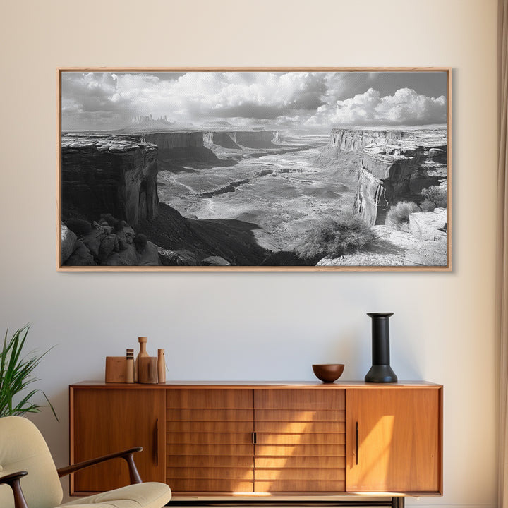 Desert Canyon Vista, Monument Valley View, Rugged Landscape Photography, Framed Canvas Print, Western Living Room Wall Art