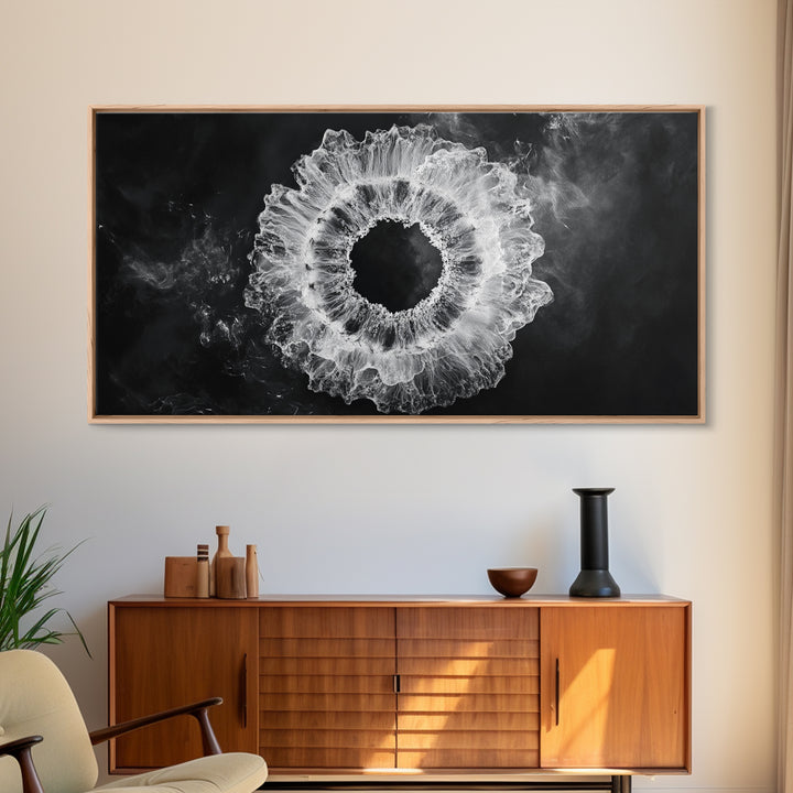 Abstract Smoke Art, Modern Monochrome, Ink Explosion, Minimalist Wall Decor, Framed Canvas Print, Living Room Wall Art, Moody Aesthetic