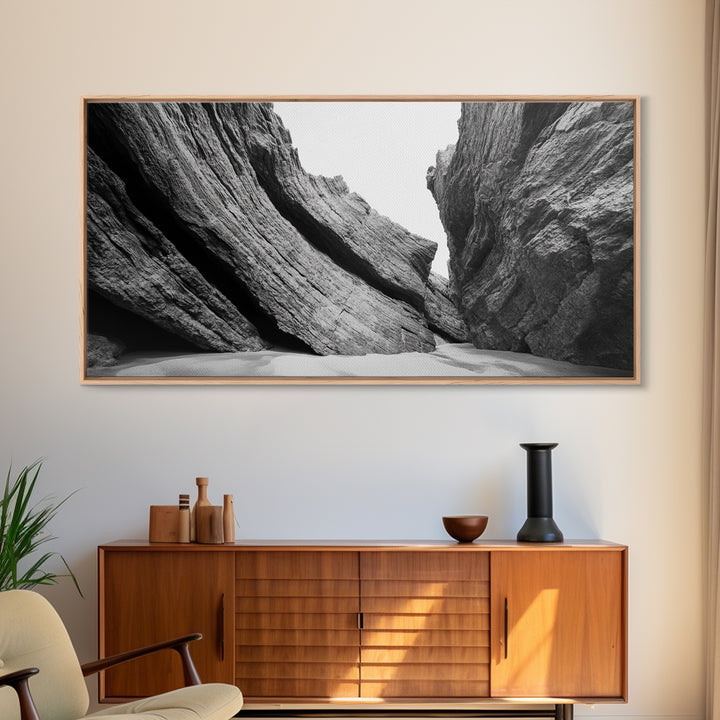 Canyon Rocks, Desert Wall, Natural Texture, Modern Rustic Decor, Framed Canvas Print, Bathroom Wall Art, Monochrome Earth Tones