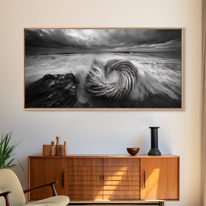 Ocean Rope Coil, Stormy Sea Art, Nautical Wall Decor, Coastal Photography, Canvas Print, Moody Ocean Art, Bathroom Wall Art, Nautical Home Decor