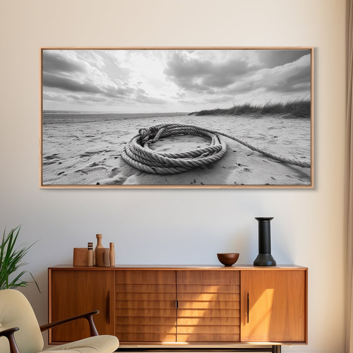 Beach Rope Still, Sand Dune Landscape, Seaside Art, Coastal Minimalist, Canvas Print, Neutral Wall Art, Living Room Coastal Decor, Nautical Style