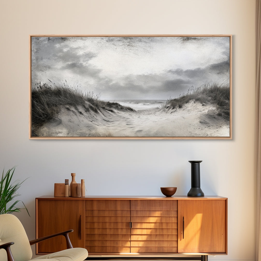 Coastal Dunes Path, Windy Beach Scene, Ocean Wall Art, Nature Landscape, Framed Canvas Print, Rustic Decor, Entryway Wall Art