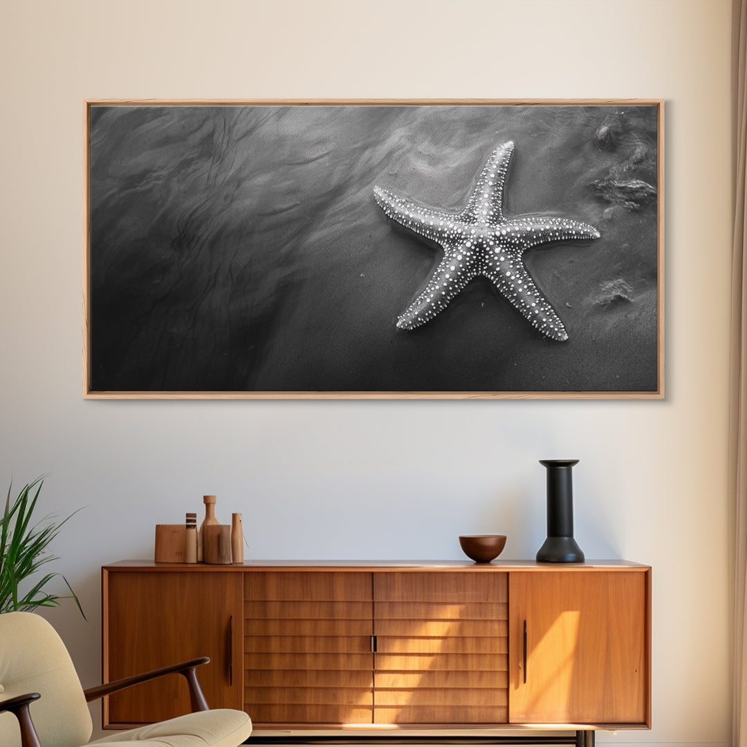 Ocean Starfish, Seashore Calm, Coastal Nature Print, Beach Zen Decor, Framed Canvas Print, Minimalist Bathroom Art, Ocean Wall Piece