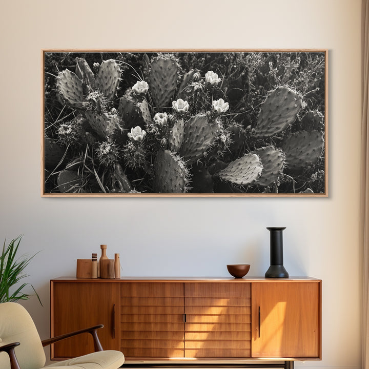 Cactus Blooms, Desert Flowers, Prickly Pear, Nature Closeup, Framed Canvas Print, Southwestern Art, Kitchen Wall Art, Boho Style