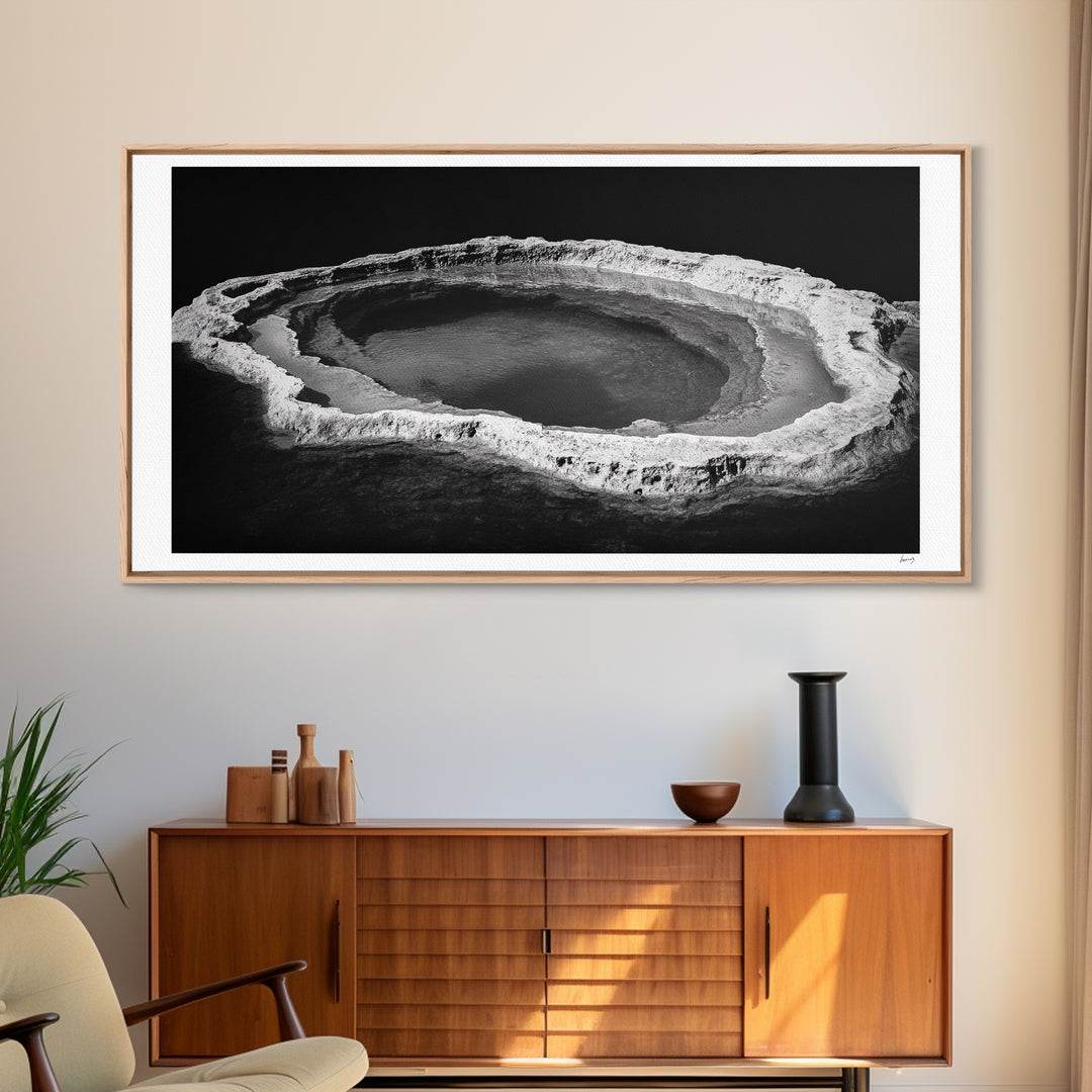 Natural Mineral Pool, Geothermal Abstract, Monochrome Texture, Framed Canvas Print, Minimalist Wall Art, Bathroom or Spa Decor