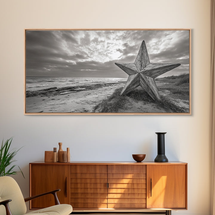 Beach Star, Weathered Wood, Coastal Symbol, Canvas Print, Rustic Seaside Wall Art, Fall Decor, Entryway Or Nautical Living Room Style
