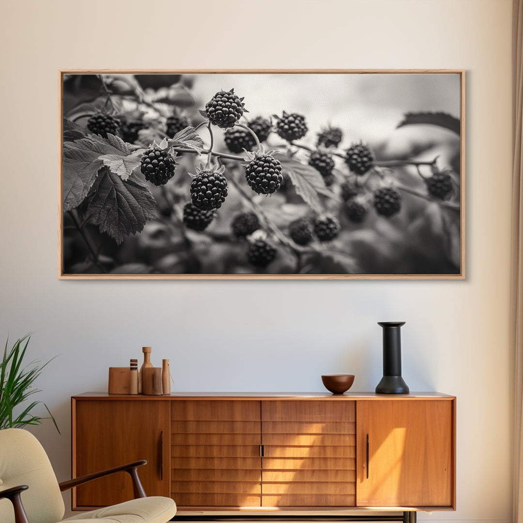 Blackberries on Vine, Farmhouse Kitchen Art, Rustic Fruit Wall Decor, Country Style, Autumn Botanical Photography, Canvas Print