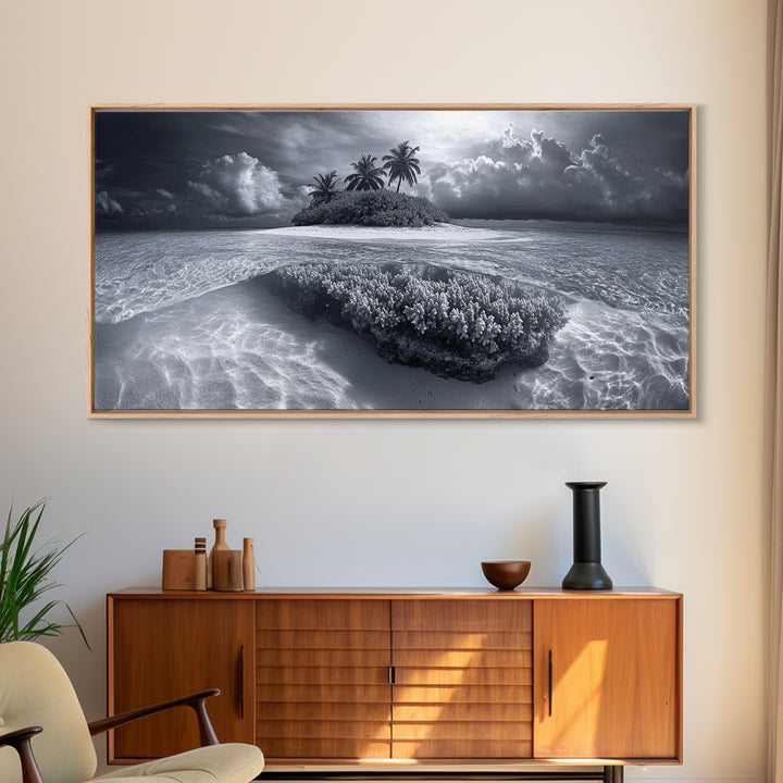 Coral Island, Tropical Ocean, Underwater Reef, Clear Sea, Framed Canvas Print, Beach House Art, Coastal Living Room Decor, Office Wall Decor