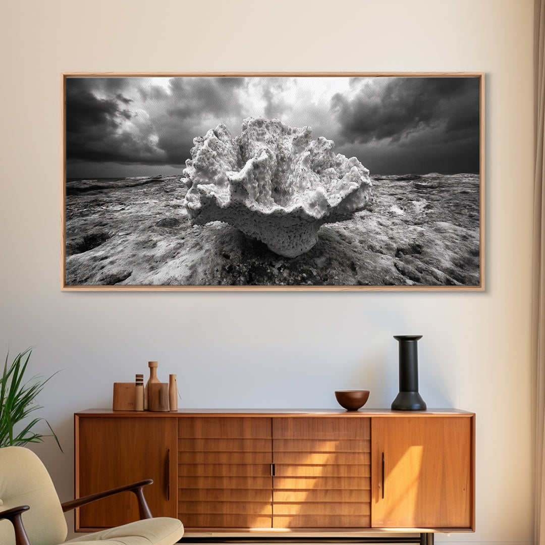 Coral Texture, Ocean Storm, Dramatic Sky, Sea Fossil, Framed Canvas Print, Coastal Nature Art, Fall Entryway Wall Decor, Cabin Wall Art
