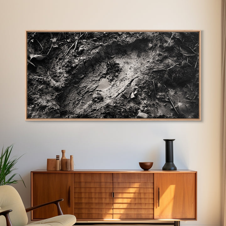 Animal Track Print, Nature Scene, Forest Ground, Autumn Photography, Framed Canvas Print, Rustic Cabin Wall Art, Earth Tone Decor
