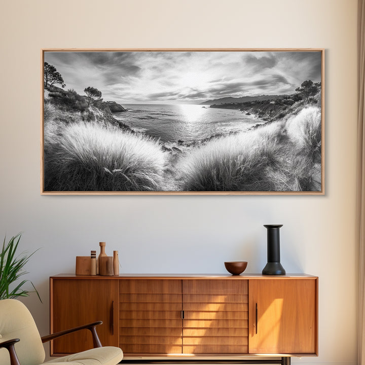 Coastal Bluff Sunset, Seaside Horizon View, Beach Landscape Scene, Serene Decor, Canvas Print, Living Room or Hallway Wall Art