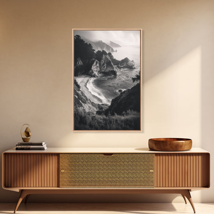 Ocean Cove, Cliffside Escape, Pacific Waters, Coastal Horizon, Canvas Print, Beach House Wall Art, Serene Nature Photography, Neutral Tones
