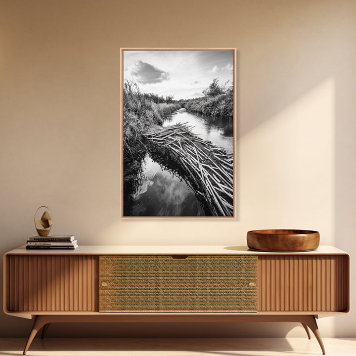 Nature Escape, Stream View, Rustic Landscape, Autumn Calm, Framed Canvas Print, Nature art, Rustic Wall Decor, Cabin Art, Office Artwork