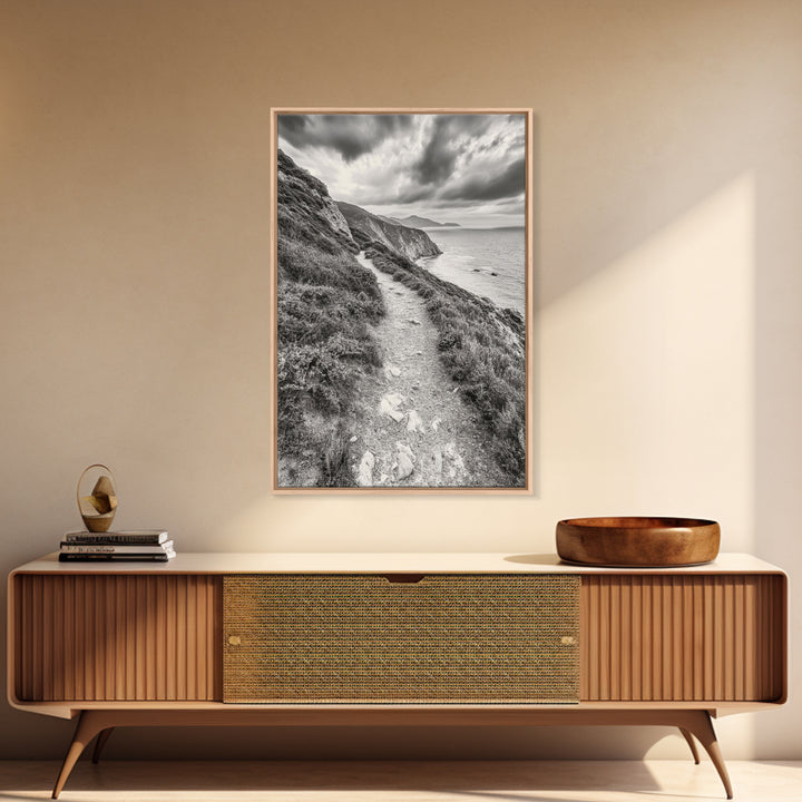 Cliffside Path, Coastal Trail, Ocean Escape, Canvas Print, Moody Landscape Wall Art, Living Room Decor, Adventure Travel Aesthetic