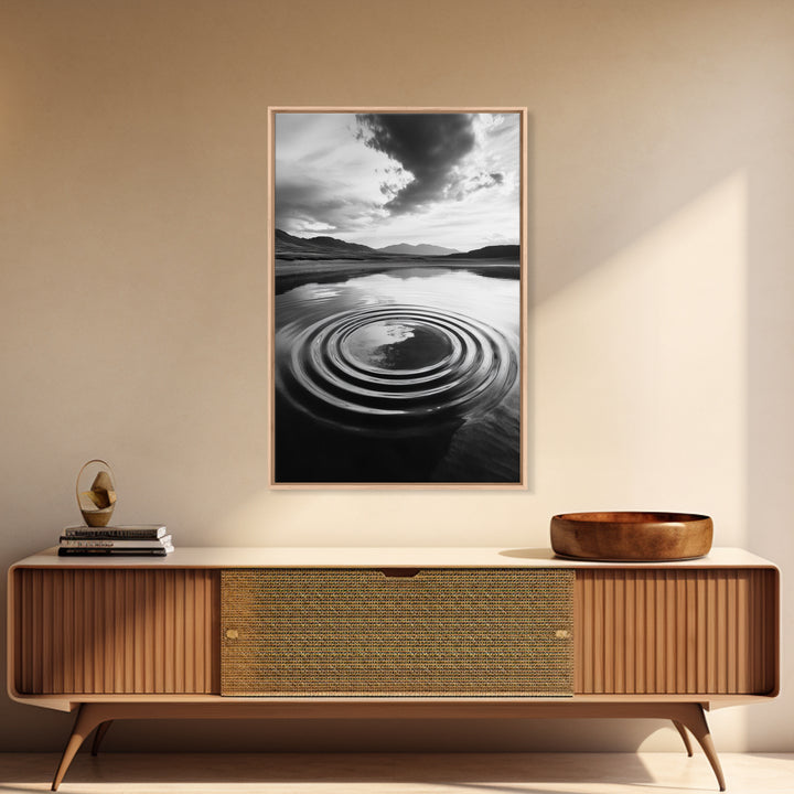 Ripple Effect, Calm Water, Meditative Landscape, Serene Mountains, Framed Canvas Print, Minimalist Wall Art, Bedroom or Spa Vibes