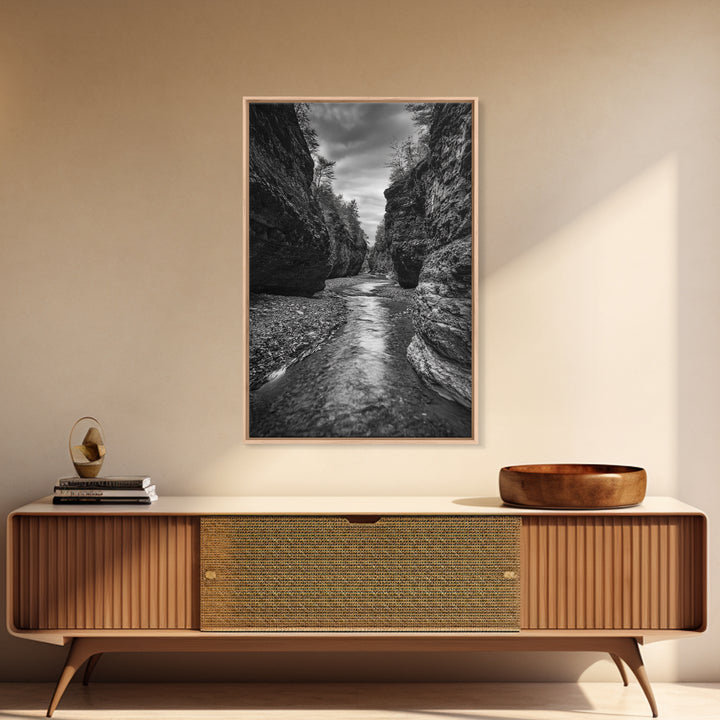 Canyon River, Rugged Path, Rock Walls, Adventure Nature, Framed Canvas Print, Cabin Wall Art, Explorer Decor, Wilderness Vibe