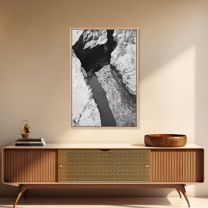 Rock Crevice, Light Ripples, Natural Texture, Abstract Nature, Framed Canvas Print, Kitchen Wall Art, Earth Tone Style, Modern Rustic