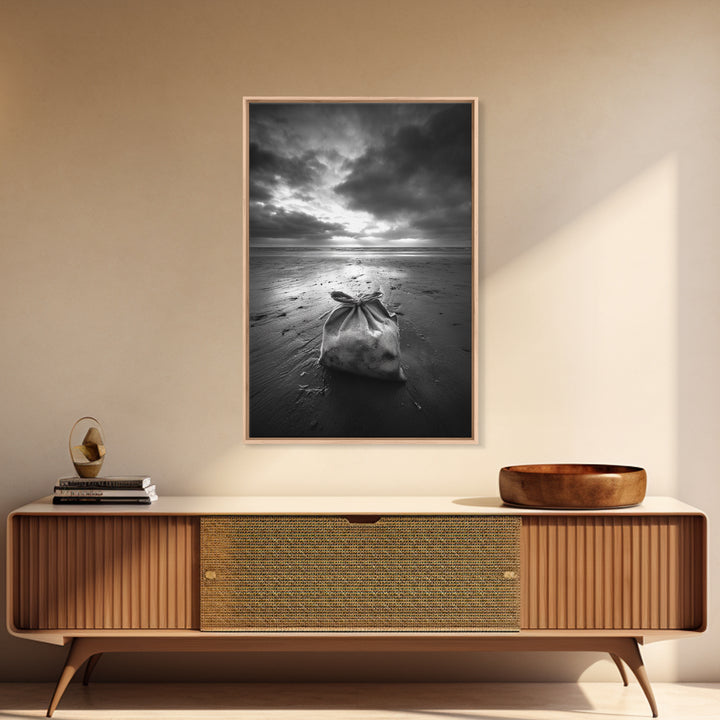 Coastal Mood, Seaside Stillness, Monochrome Art, Canvas Print, Beach Bedroom Wall Art, Moody Ocean Decor, Minimalist Nature