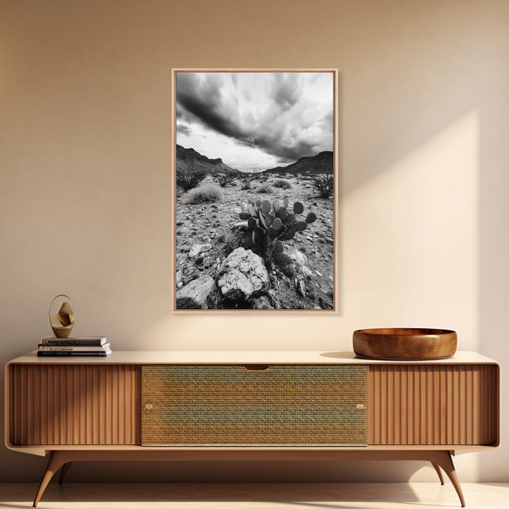 Desert Storm, Cactus Scene, Black White Art, Canvas Print, Southwest Wall Art, Earthy Tones Decor, Boho Style, Entryway Wall Accent