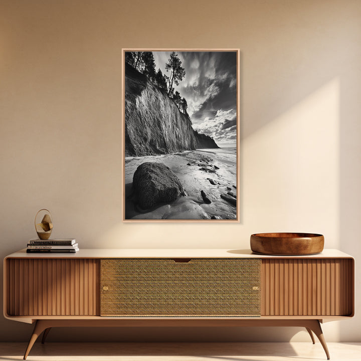 Cliffside Trees, Coastal Horizon, Rugged Seashore, Pacific Northwest Print, Framed Canvas Print, Fall Nature Wall Art, Den Decor