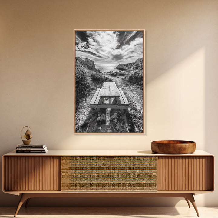 Picnic By Sea, Rustic Landscape, Coastal Escape, Canvas Print, Nature Inspired Art, Dining Room or Cabin Wall Decor, Bedroom Wall Art