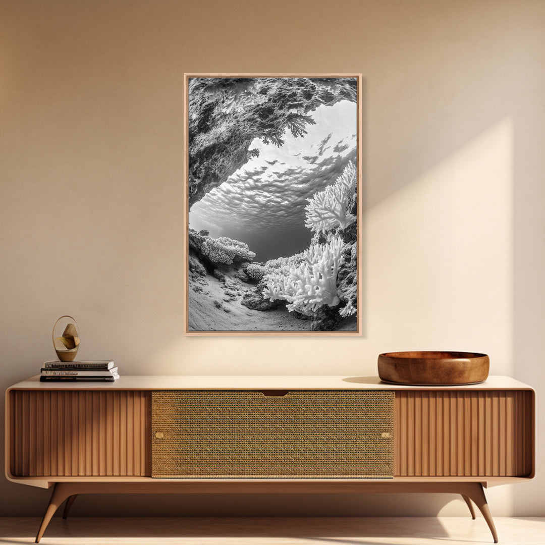 Coral Reef Underwater, Ocean Photography, Marine Nature Scene, Framed Canvas Print, Bathroom Wall Art, Coastal Minimalist Decor