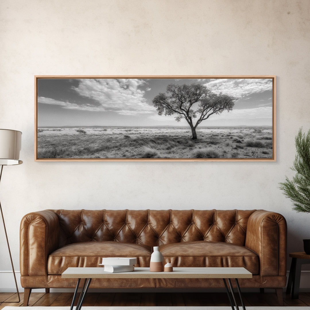 Desert Tree, Solitude Scene, Nature Photography, Framed Canvas Print, Minimalist Tree Art, Bedroom Wall Decor, Neutral Landscape Art