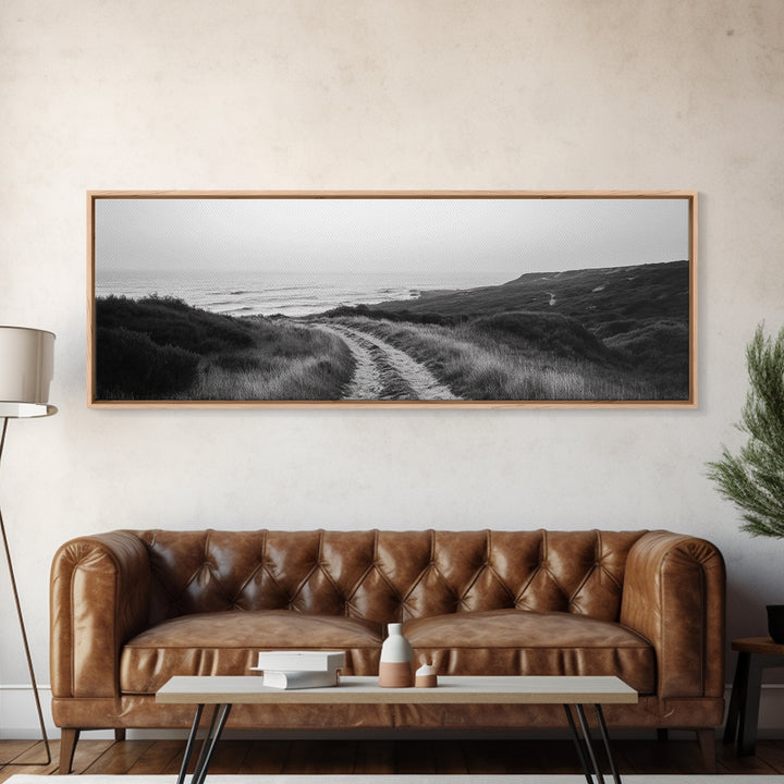 Coastal Path, Ocean Trail, Nature Journey, Canvas Print, Rustic Landscape Art, Entryway Wall Decor, Seaside Minimalist Photo