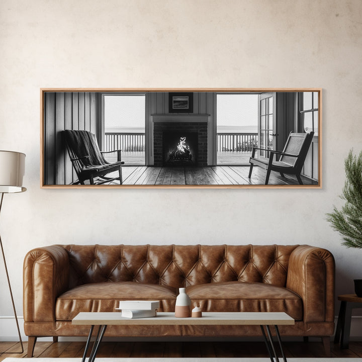 Cozy Fireplace, Cabin View, Warm Interior, Framed Canvas Print, Rustic Wall Art, Living Room Decor, Fall Season Vibe, Hygge Aesthetic