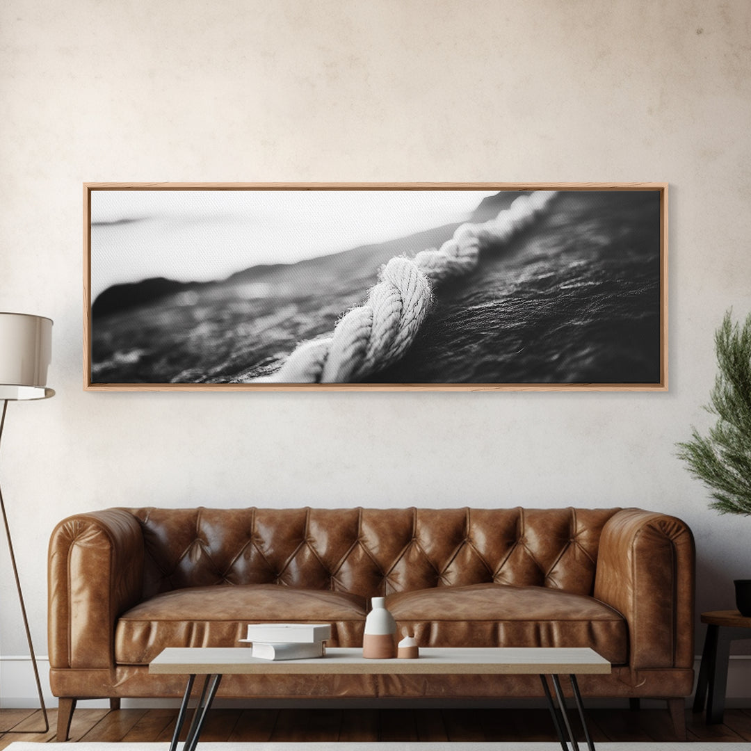 Rope Detail, Coastal Texture, Closeup Knot, Framed Canvas Print, Nautical Wall Decor, Minimalist Wall Art, Beach Home Accent, Ocean Print