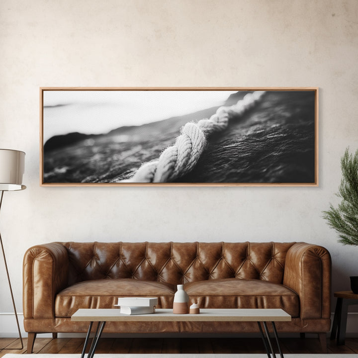 Rope Detail, Coastal Texture, Closeup Knot, Framed Canvas Print, Nautical Wall Decor, Minimalist Wall Art, Beach Home Accent, Ocean Print