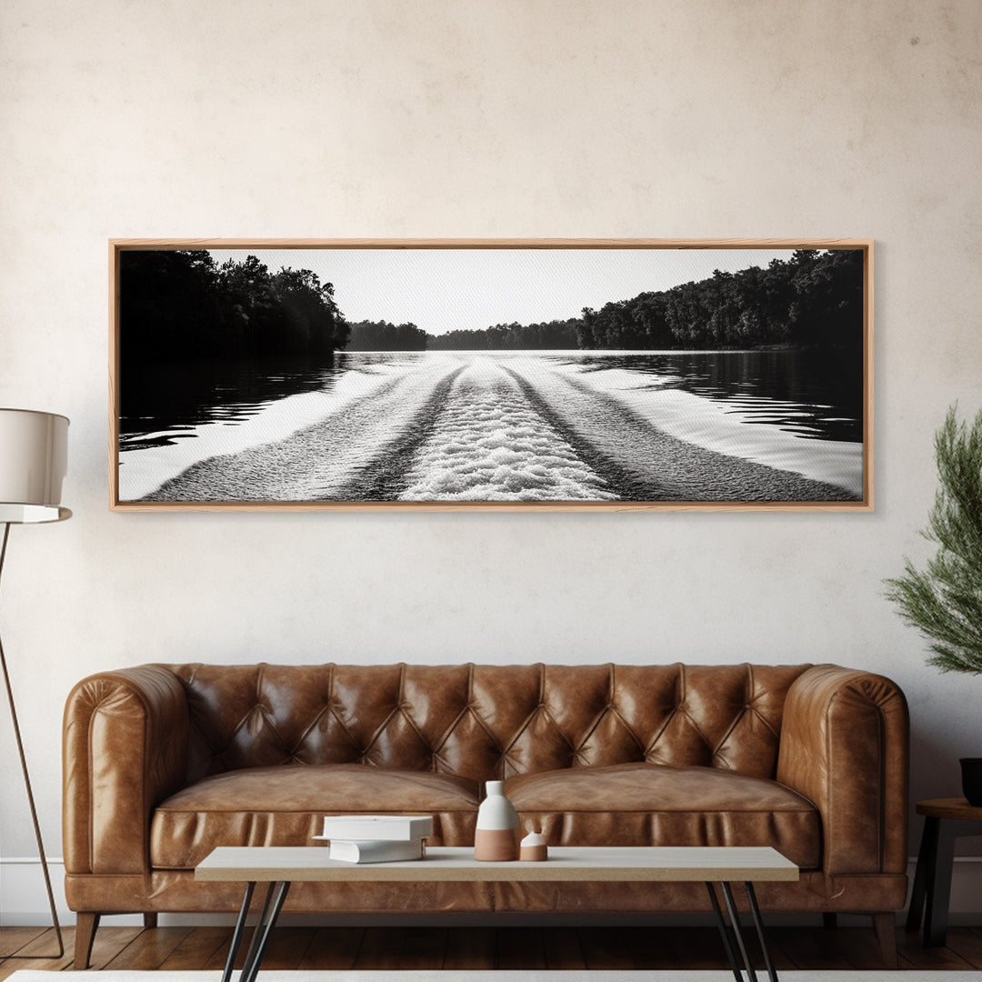 River Wake, Forest Waters, Lake Escape, Framed Canvas Print, Nature Photography, Minimalist Wall Art, Modern Cabin Decor