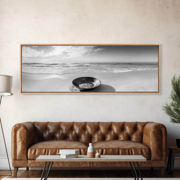 Ocean Bowl, Minimalist Beach, Solitude Shoreline, Canvas Print, Coastal Decor, Neutral Tones, Living Room Art, Bathroom Wall Art